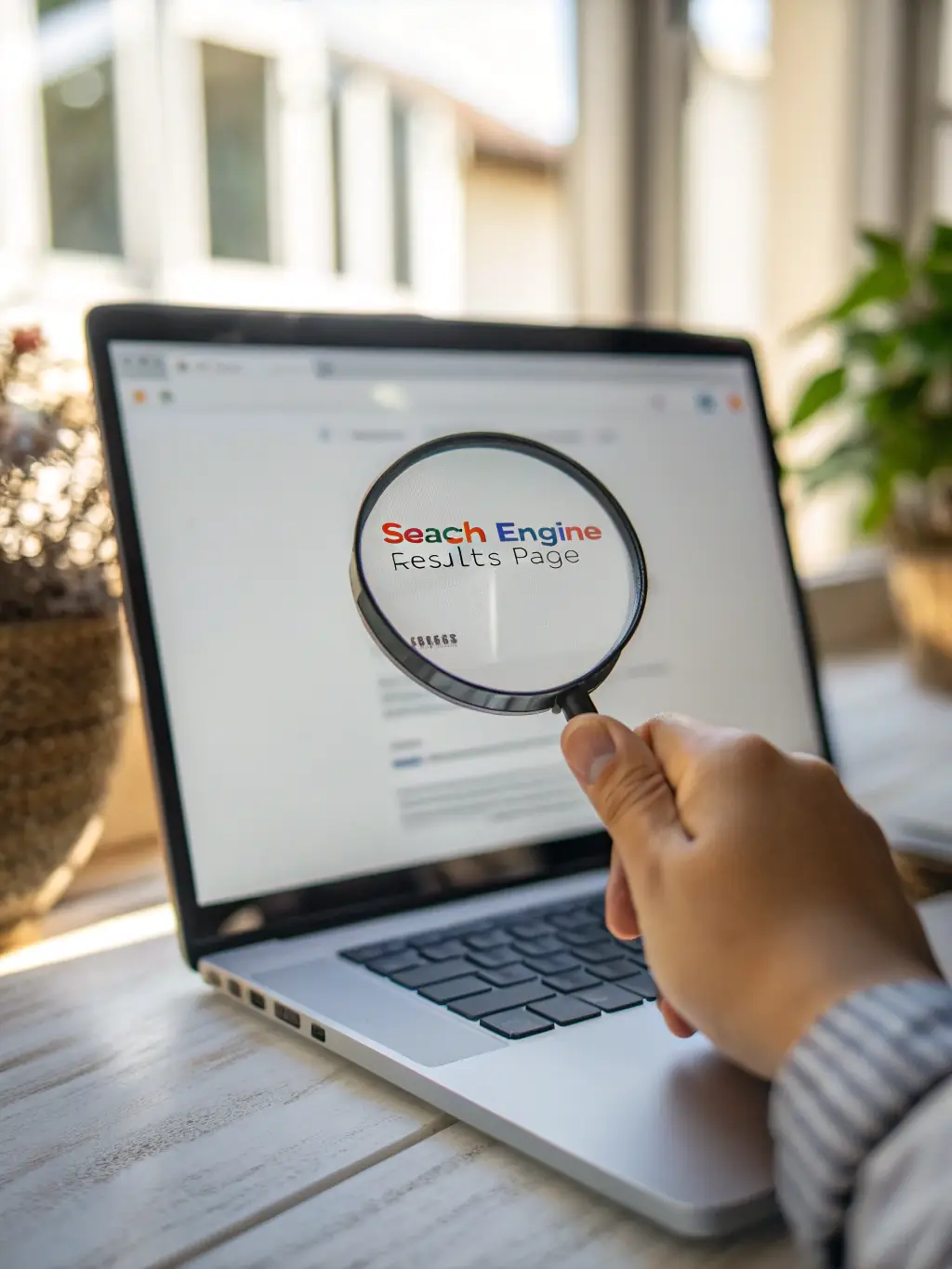 A graphic illustration representing SEO optimization, showing a website ranking higher in search engine results.